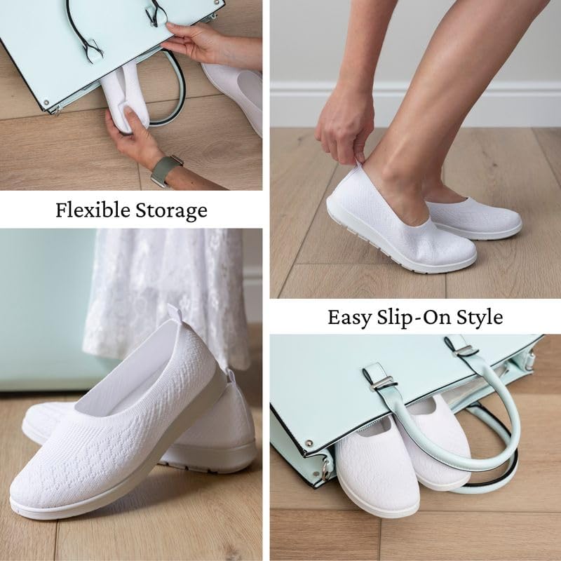 Womens White Temple Slip-On Shoe | Extra Padded Insoles | Wide Toe Box | Lightweight, Non-Slip Temple Footwear