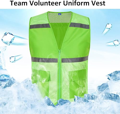 Miniatura 8 de TopTie Chaleco de seguridad de malla con cremallera, chaleco de uniforme de voluntario del equipo, chaleco reflectante para correr con bolsillos,