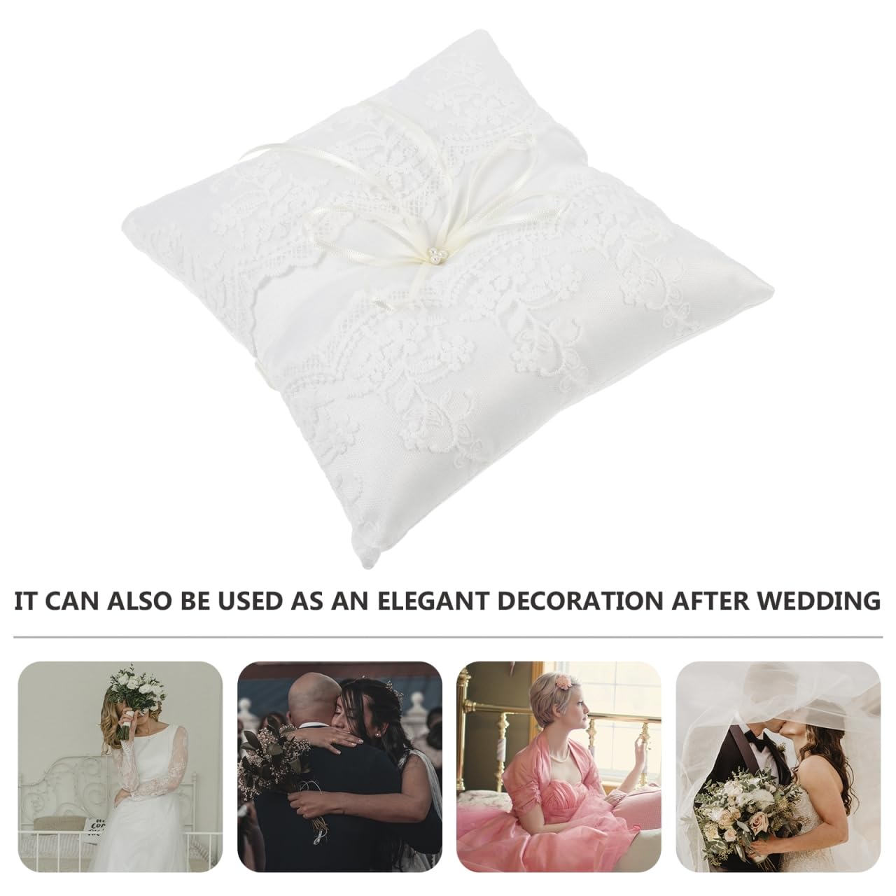 Ringkissen Hochzeit Aus Satin Mit Bögen Und Schleifen Design Romantisches Ringhalter Kissen Für Trauringe Und Verlobungsringe 7.48X7.48 Zoll Kompakt Wiederverwendbar