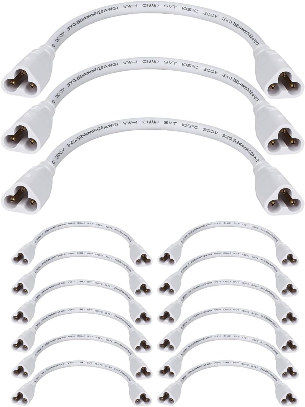 T5 T8 LED Tube Connector Adapter Cable Connector Cable Wire 8 inch Double Male to Male End Extension Cord for Integrated LED Fluorescent Tube Light Bulb Lamp Holder Socket(15-Pack 3Pin Male)