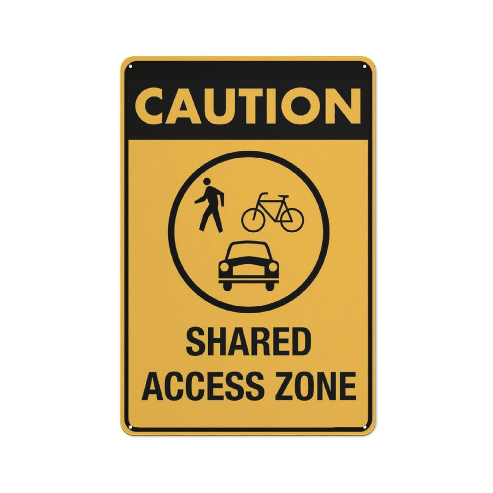 Caution Shared Access Zone Sign 12X8 Inches Metal Aluminum Signs, Weather Resistant, Weatherproof, Indoor Or Outdoor