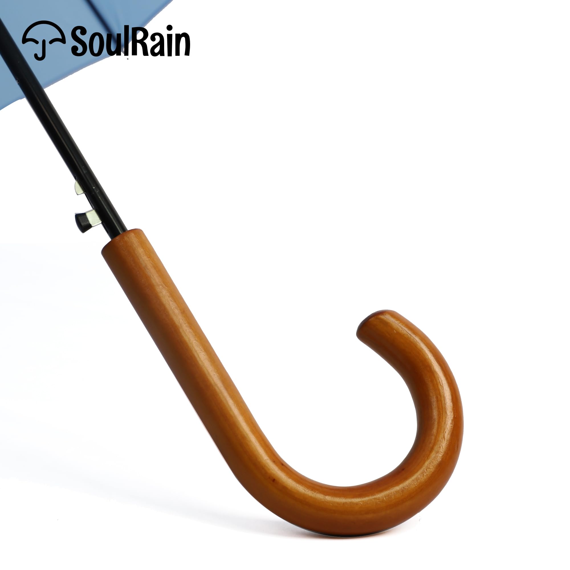 SoulRain 16 Rippen 121,9 cm Stockschirm, automatisches Öffnen, einfarbig, modisch und einfach, bogenförmiger klassischer Holzgriff, winddicht, unzerbrechlich, Regenschirm (Sora)