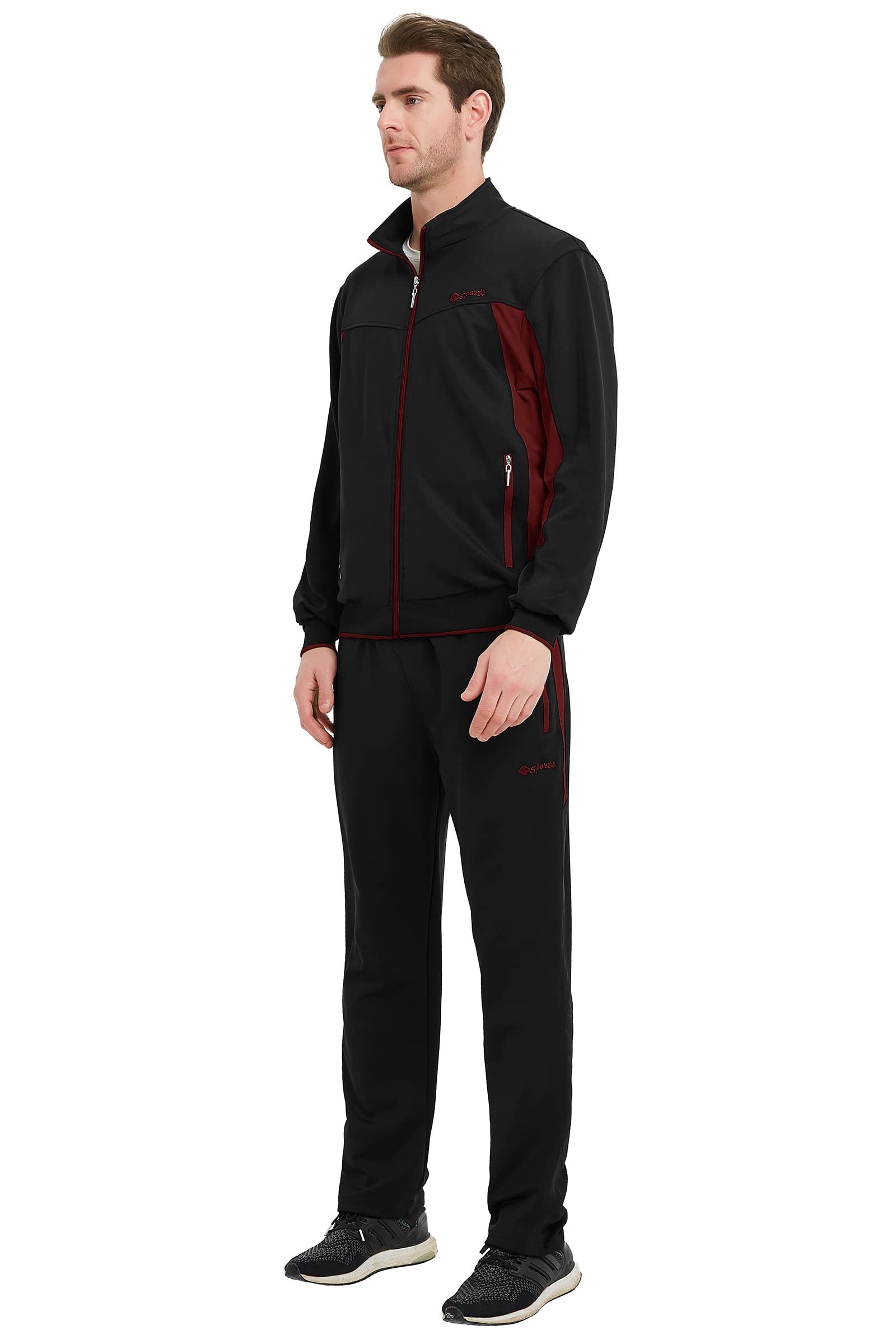 Rdruko Conjuntos de chándal para hombre, chaqueta deportiva con cremallera completa, casual, con cordón elástico, 2 piezas con bolsillos con cremallera