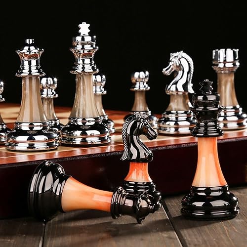 Miniatura 5 de Juego de ajedrez de metal de 19 pulgadas para adultos y niños con aleación de zinc + piezas de ajedrez acrílicas y tablero de ajedrez de madera