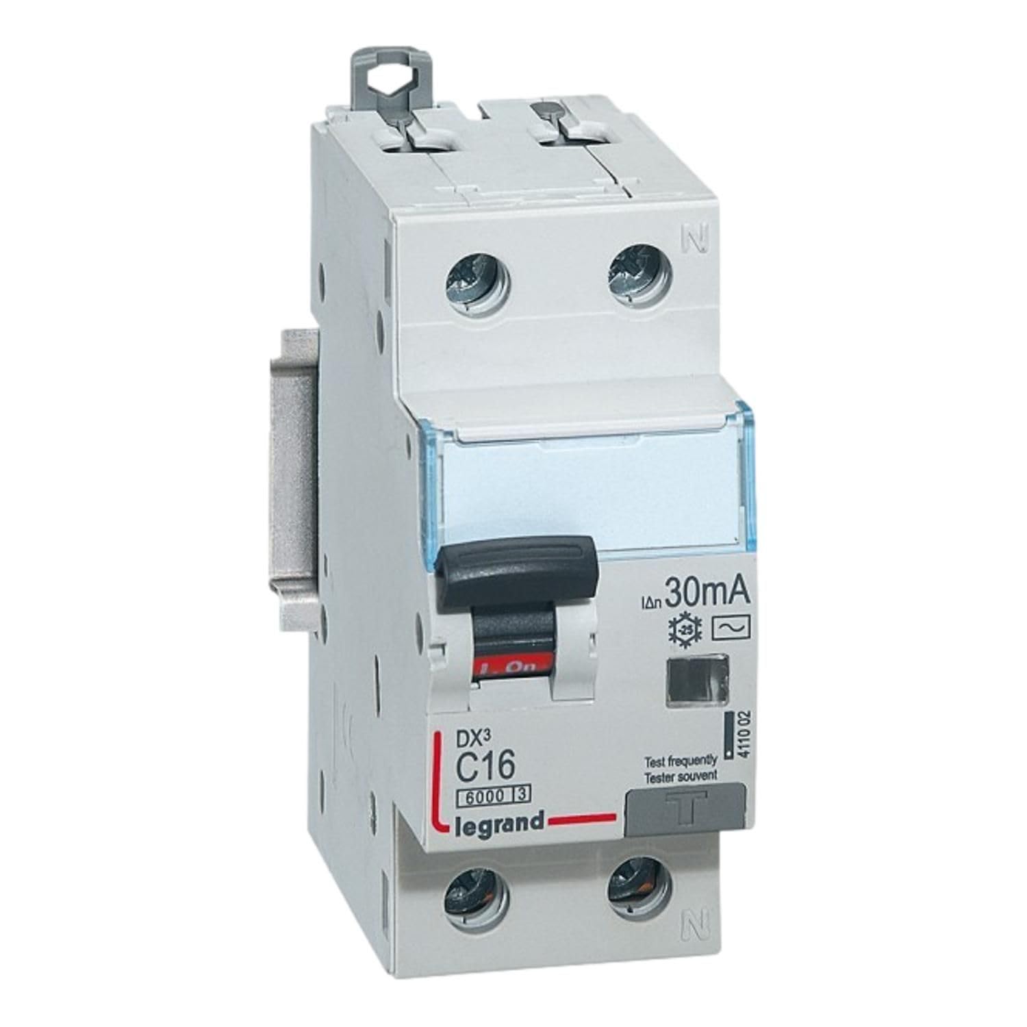 411002 Disjoncteur Différentiel 16a - 30ma - Type Ac - 1p+n - 2 Modules - Neutre à Droite - Auxiliarisable - Legrand
