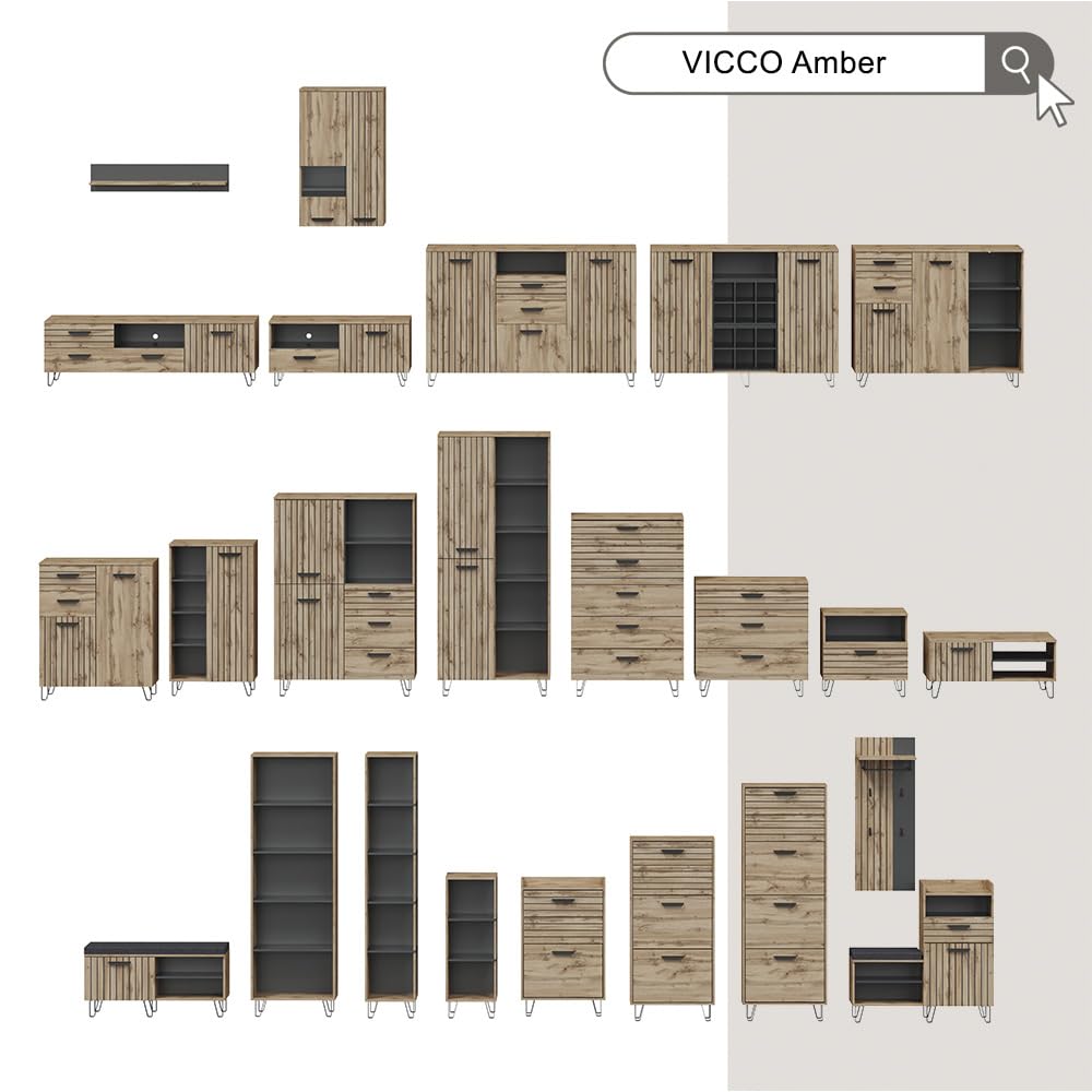 Vicco Schuhbank Amber Eiche Wotan 100 x 45 cm Ablage