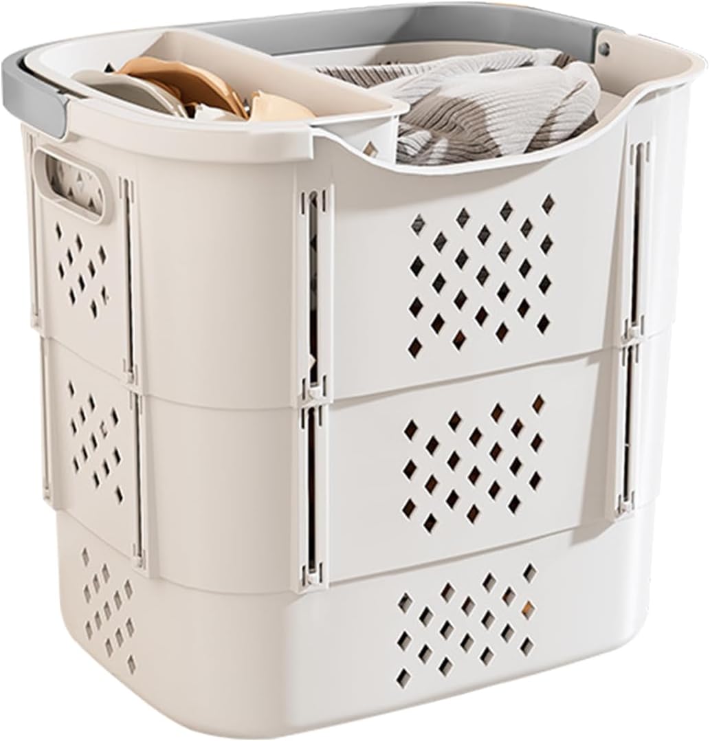 Collapsible Plastic Laundry Basket - Foldable Pop Up Storage Container/Organizer with Handles & Side Container-Space Saving Hamper for Laundry Room,Bathroom,Kids Room,College Dorm