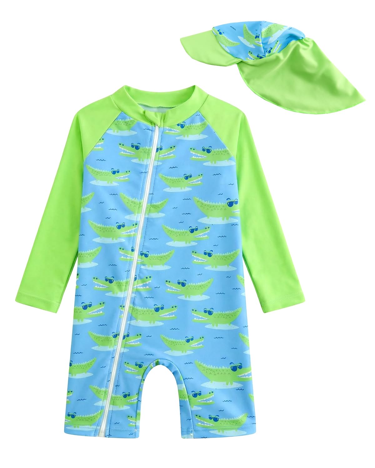 DivingBirds Traje de baño de una pieza para bebés y niños pequeños, de manga larga, con cremallera diagonal completa, de 3 meses a 3 años