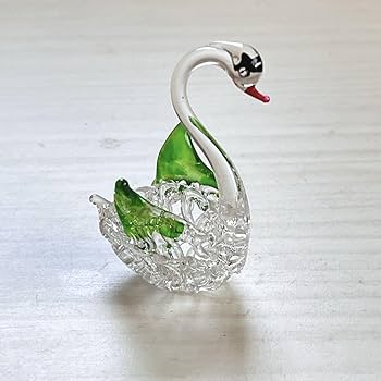 白鳥　置物　器　ヴィンテージ Amazon.co.jp: □ガラス細工白鳥ミニチュア工芸品緑動物