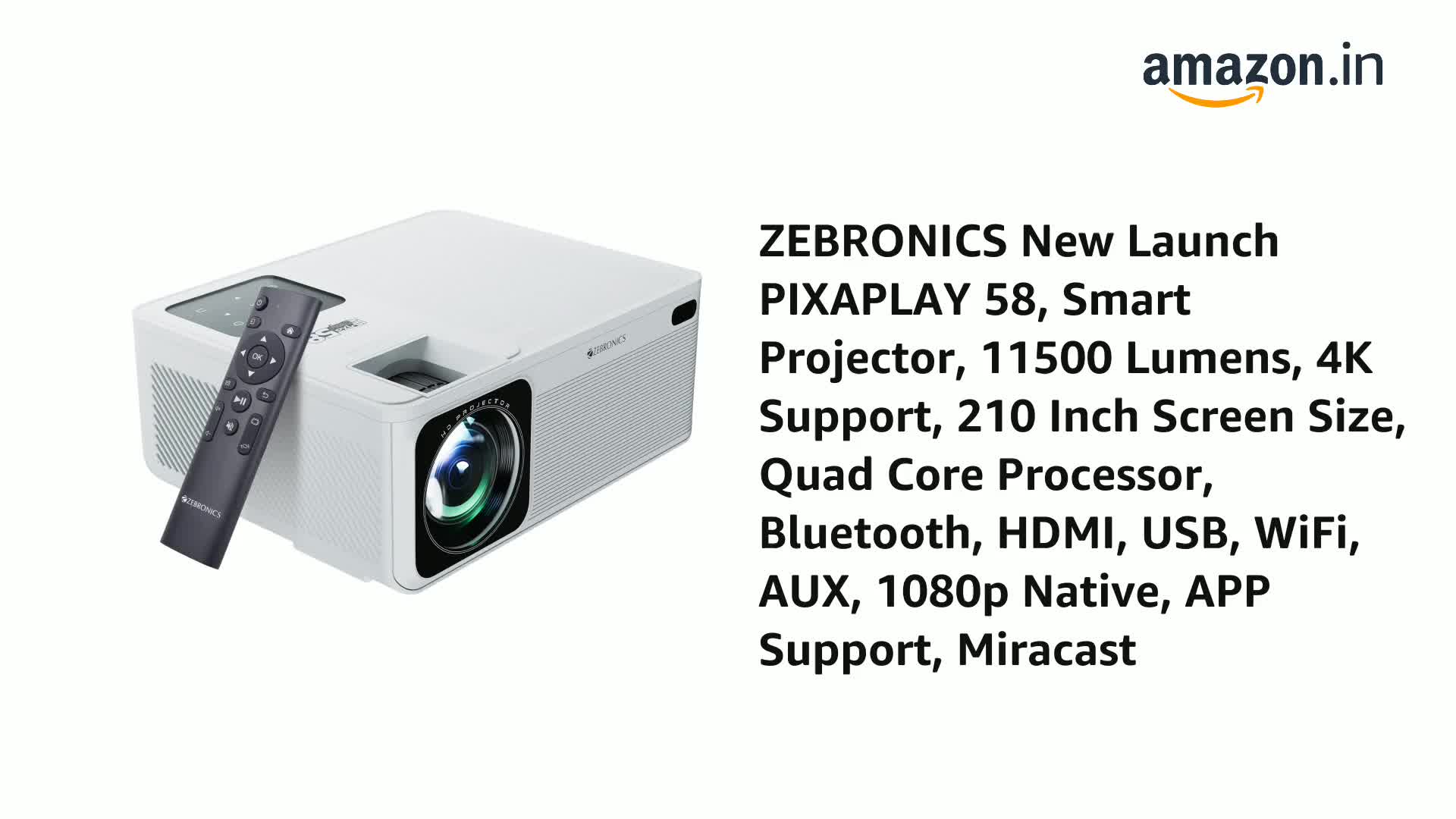 ZEBRONICS PIXAPLAY 58 Smart Projector
