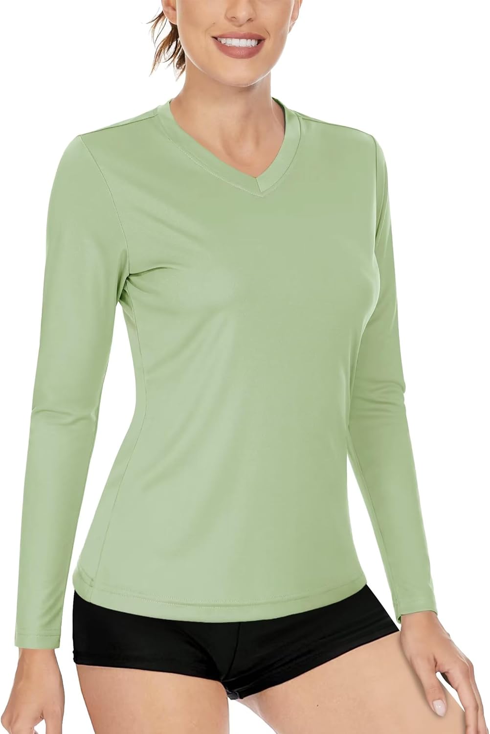 Boladeci Women's Swim Shirts Long Sleeve V Neck T Shirts UPF 50+ Sun Protection Quick Dry Rash Guard Light Green XX-Large