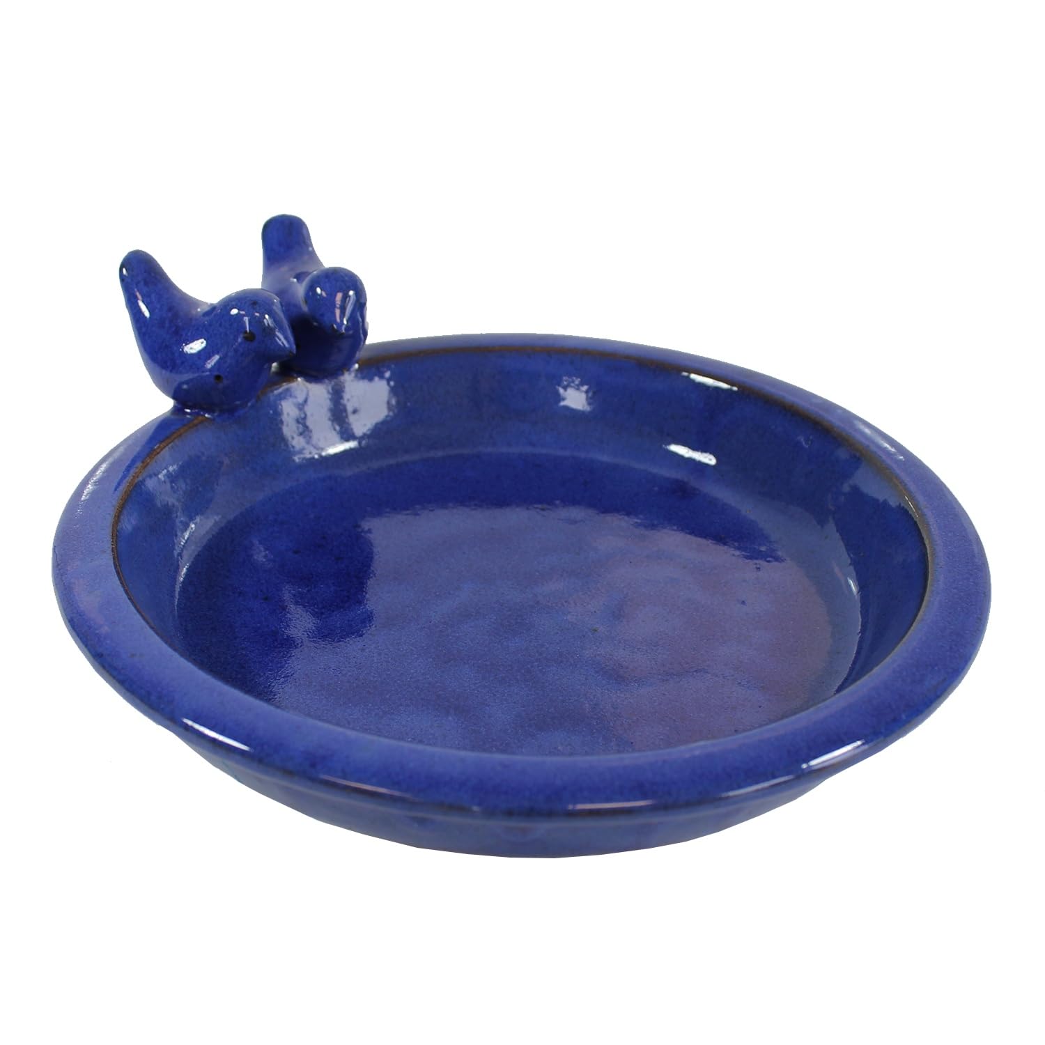 Vogeltränke Oasis aus glasierter Keramik, Ø 30 cm | mit Deko-Vögeln, Winterfest, Farbenfrohe Gartendeko & Wasserstelle für Vögel