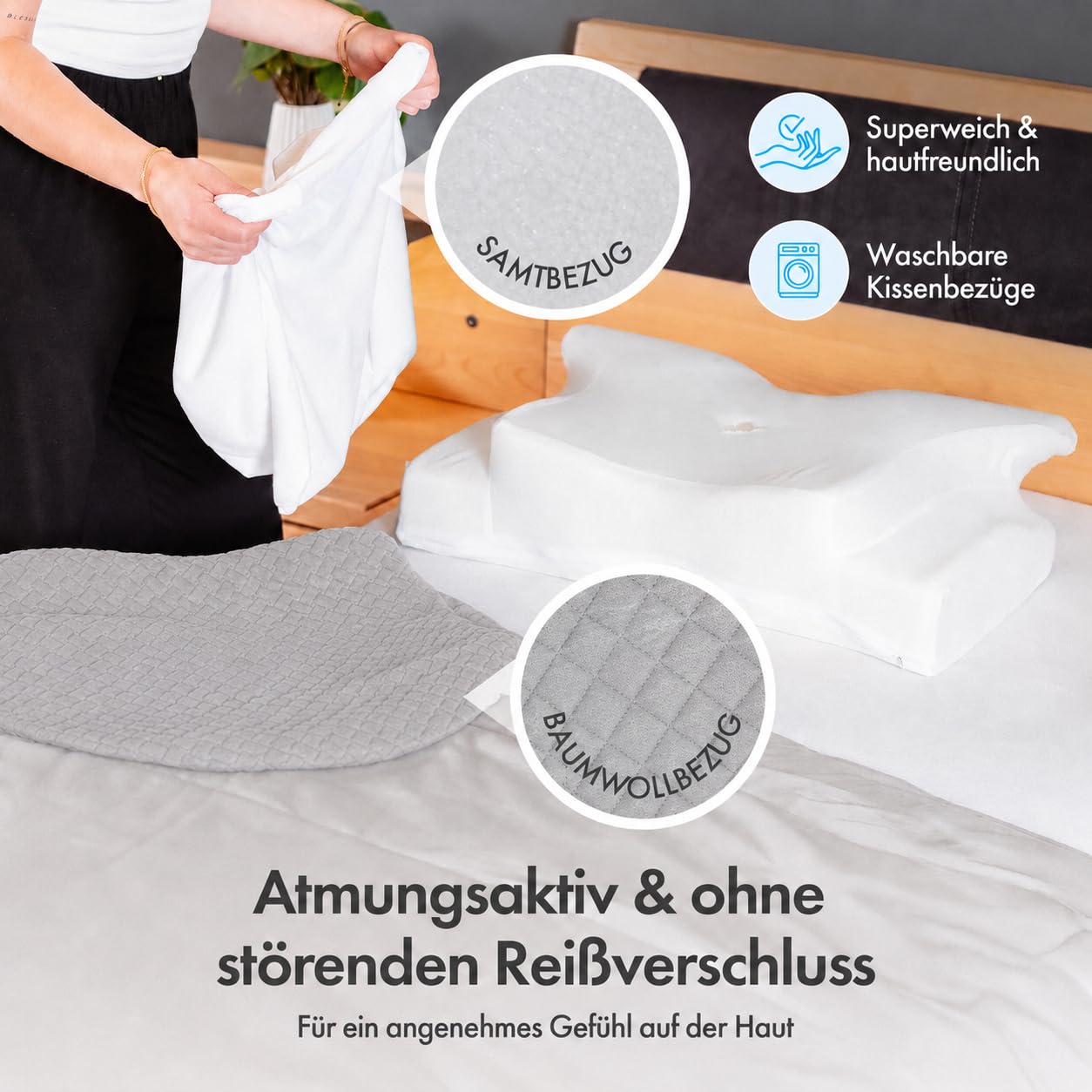 Ergonomisches Nackenstützkissen höhenverstellbar mit Memory Foam für Seiten-, Rücken- & Bauchschläfer