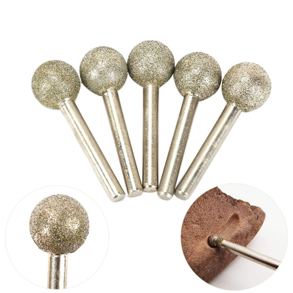Bpqiang 5Pcs 20Mm Dia 6Mm Shank 60# Spherical Diamond Coated Grinding Shape Engraving Abrasive Burrs Rotary Tools