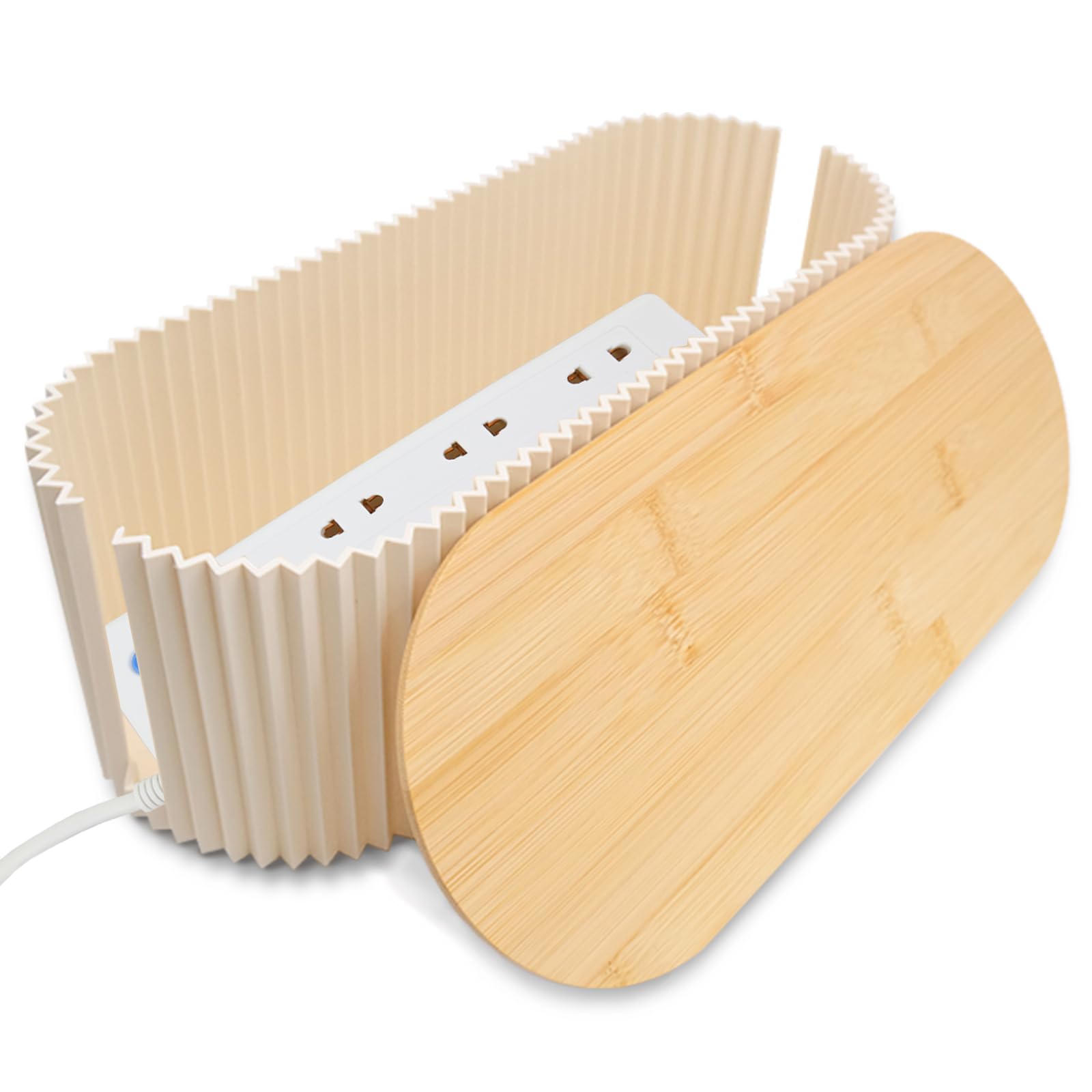 Kabelbox, Kabelmanagement Box zum Verstecken und Organisieren von Kabeln und Steckdosenleisten, Schreibtisch Organizer mit Bambusdeckel für Büro und Zuhause