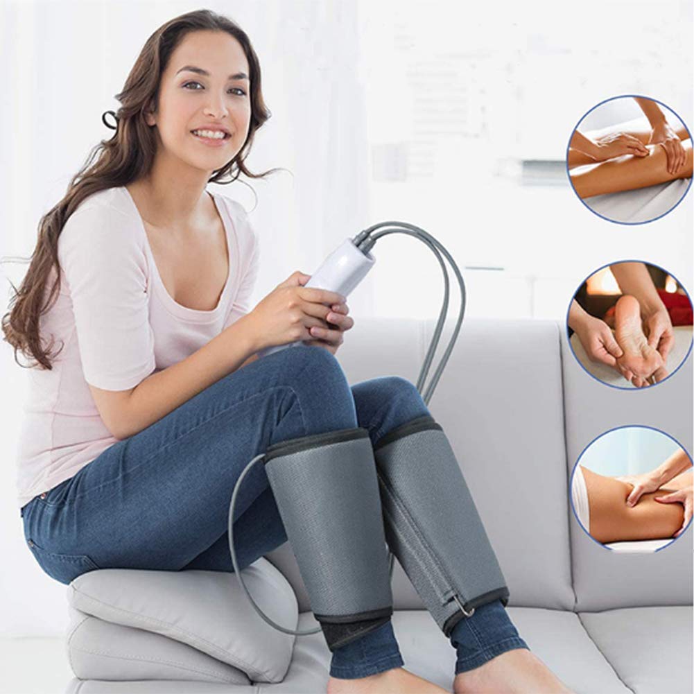 Massaggiatore per Gambe per circolazione Compressione d'Aria Senza Fili per Piedi e Polpacci Elettrico con Controller Portatile 3 Livelli di intensità 2 modalità Cambia a piacimento