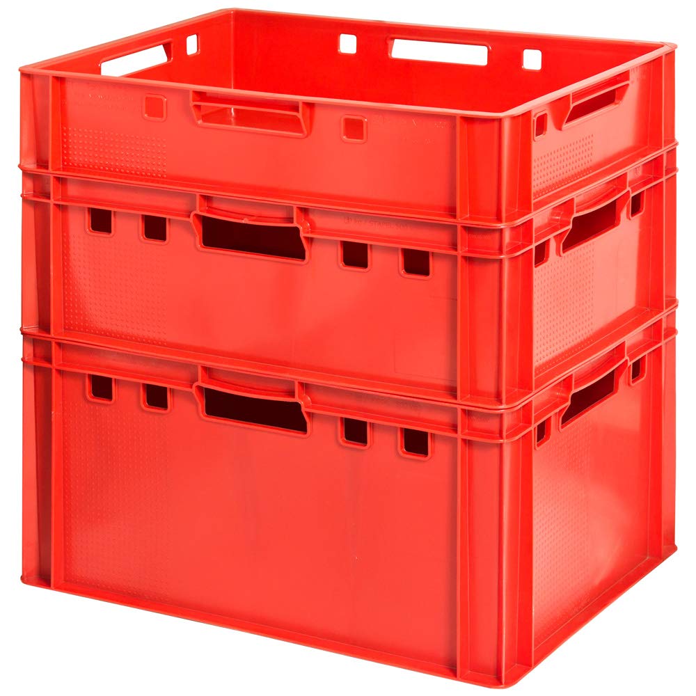 Stapelkiste Set Fleischerkiste Metzgerkiste Metzgerwanne Aufbewahrungsbox mit Deckel Kunststoff Rot Kisten Transportkisten Eurobox Box Wanne Plastik Kingpower