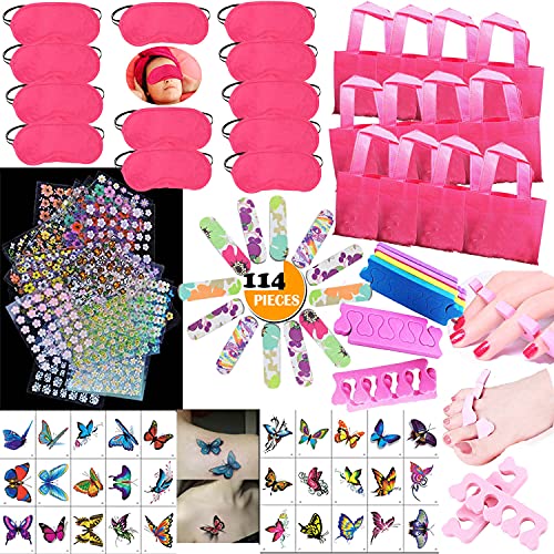 TABGIME 114PCS Girls Spa Party Supplies Favors for Kids Home Spa Days, Multiple Spa Kit w/Spa Masks Bag Emery Board Toe Separator for Birthday Gift