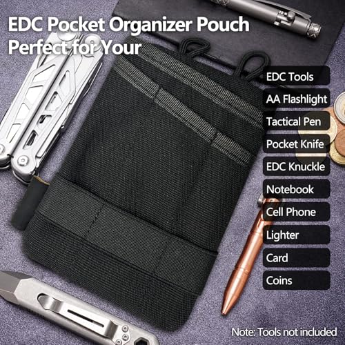Image of HXOUSE Small Small EDC Pocket Pouch - EDC Organizer Pouch with 4 Pockets for Men, Mini Pocket Tool Pouch for Knife /Flashlight /Tactical Pen - Men's Mini Tool Pouch for Daily Carry
