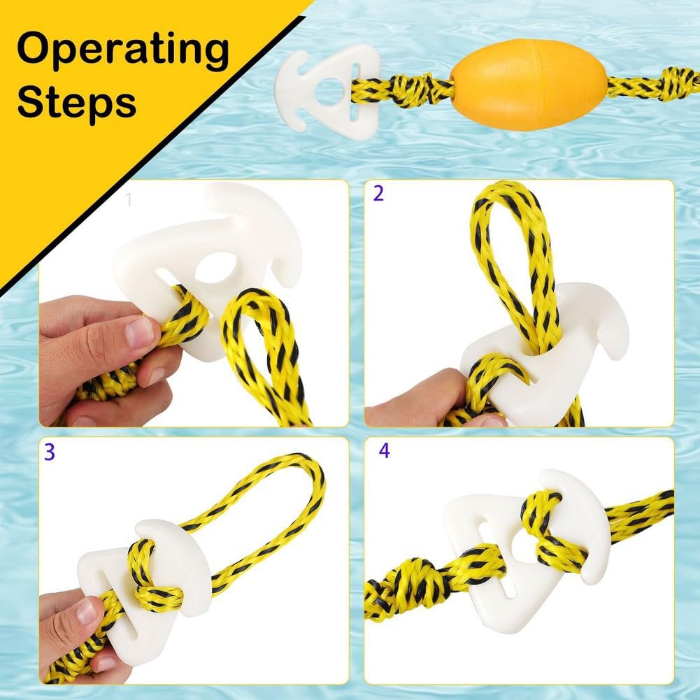 Corda da traino a doppio gancio, per kayak e surf, portata 2800 libbre, corda resistente ai raggi UV da 2,6 m con chiusura rapida, per jet ski, ponton, wakeboard