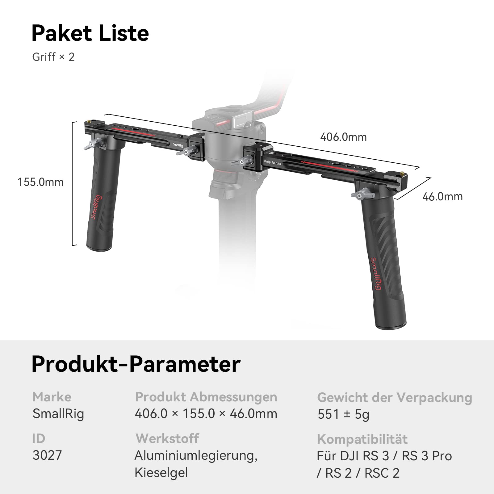 SMALLRIG RS4 RS4 Pro RS3 RS3 Pro RS2 RSC2 Dual Handgrip, Doppelhandgriff für DJI RS 5/RS 2/RSC 2/RS 3/RS 3 Pro - 3027