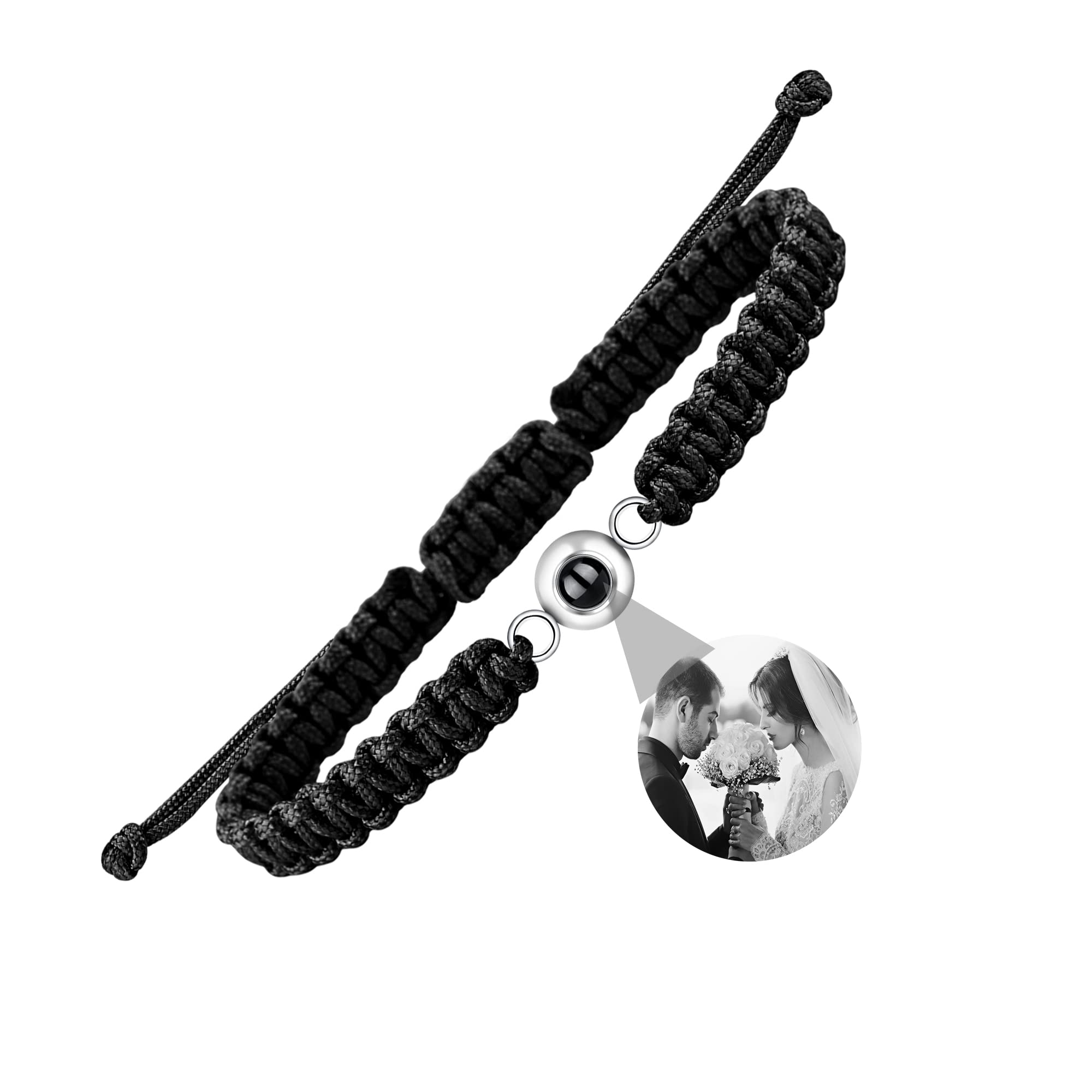 Nergaebe Pulsera de foto personalizada para hombres, mujeres, pulsera de imagen personalizada, ajustable, hecha a mano, cuerda trenzada, círculo, pulsera de proyección de fotos para él, ella