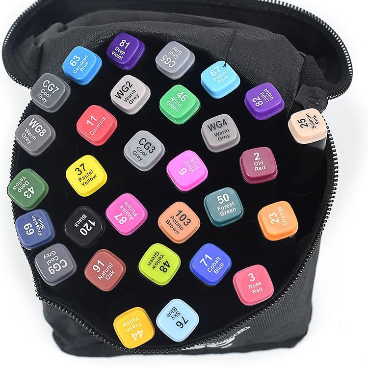 Image of Corslet 30 Pc Dual Tip Markers Set With Carry Bag for Drawing, Painting, Sketching, Calligraphy - Colour Pens for Adult and Kids