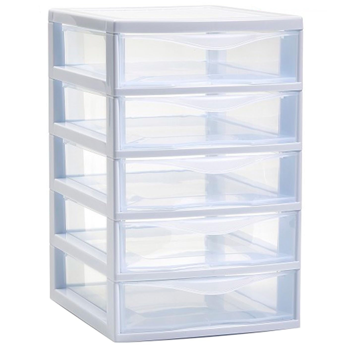 Acan Tradineur - Cajonera guadiana de sobremesa, incluye 5 cajones transparentes, torre de almacenaje, armario, baño, oficina, fabricada en España (Blanco, 28 x 18 x 21,5 cm, modelo aleatorio)