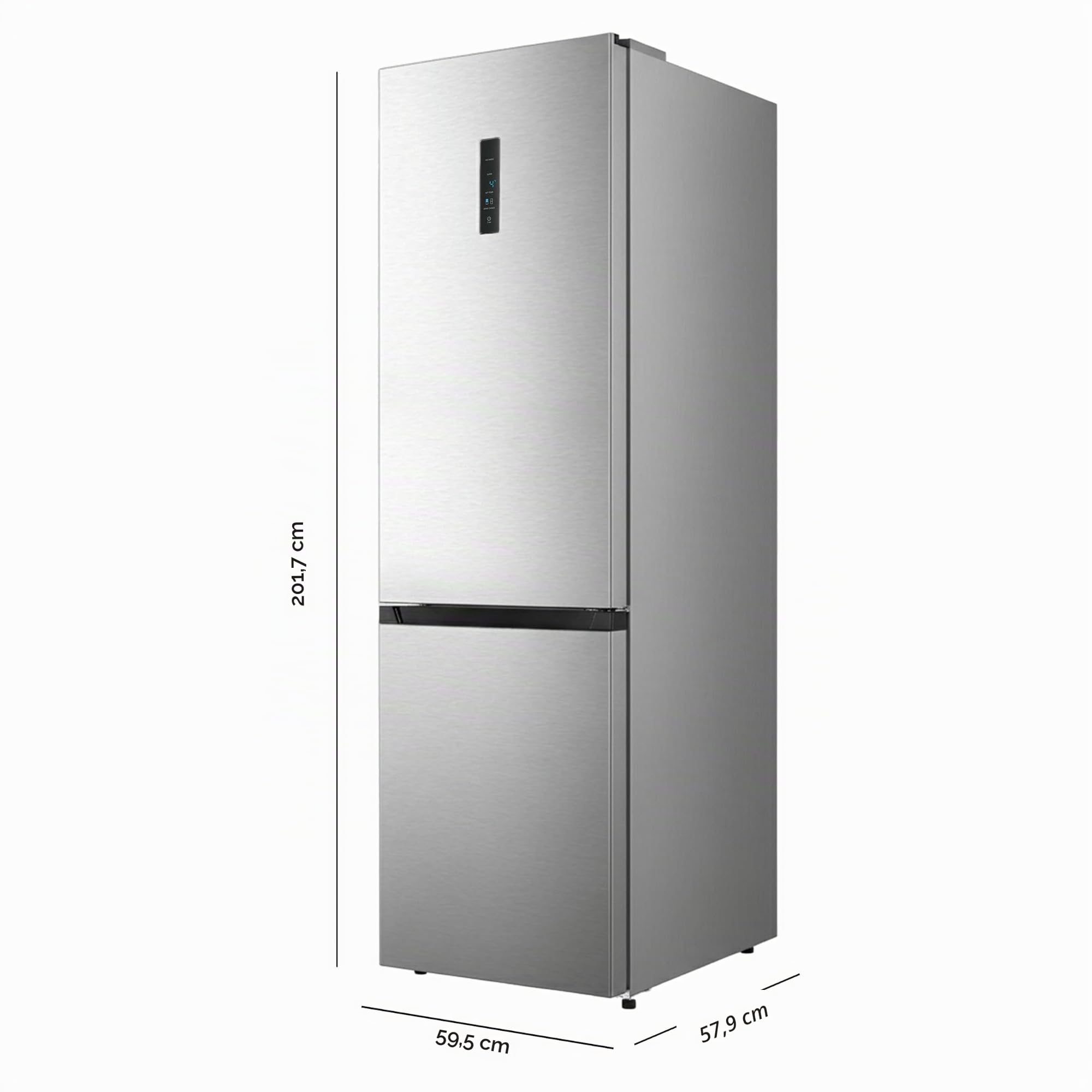 Cecotec Frigorifero Combinato No Frost 336L Bolero CoolMarket Combi 336 Inox A. Altezza 201cm, Apertura 90º, Fresh Flex, Humidity Flex, Comp. Inverter Plus, Basso Consumo, Multi AirFlow, Modo Smart
