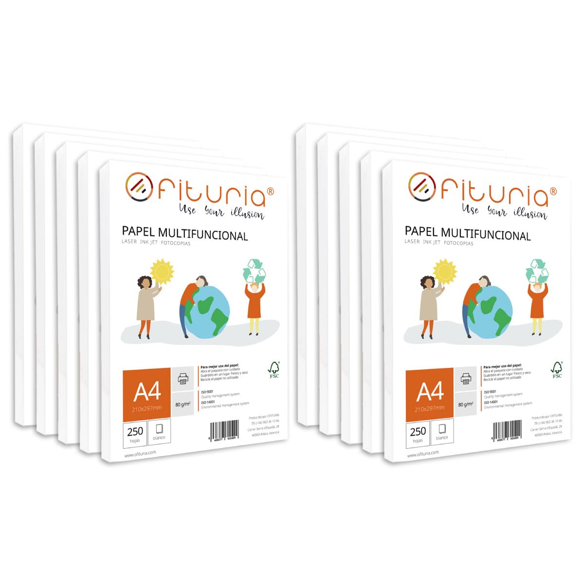 OFITURIA A4 80g Sheets with 2500 White Sheets, Multi-Function Paper for School and Work Environments, Ideal for Laser Printers - OFITURIA (2500 Sheets)