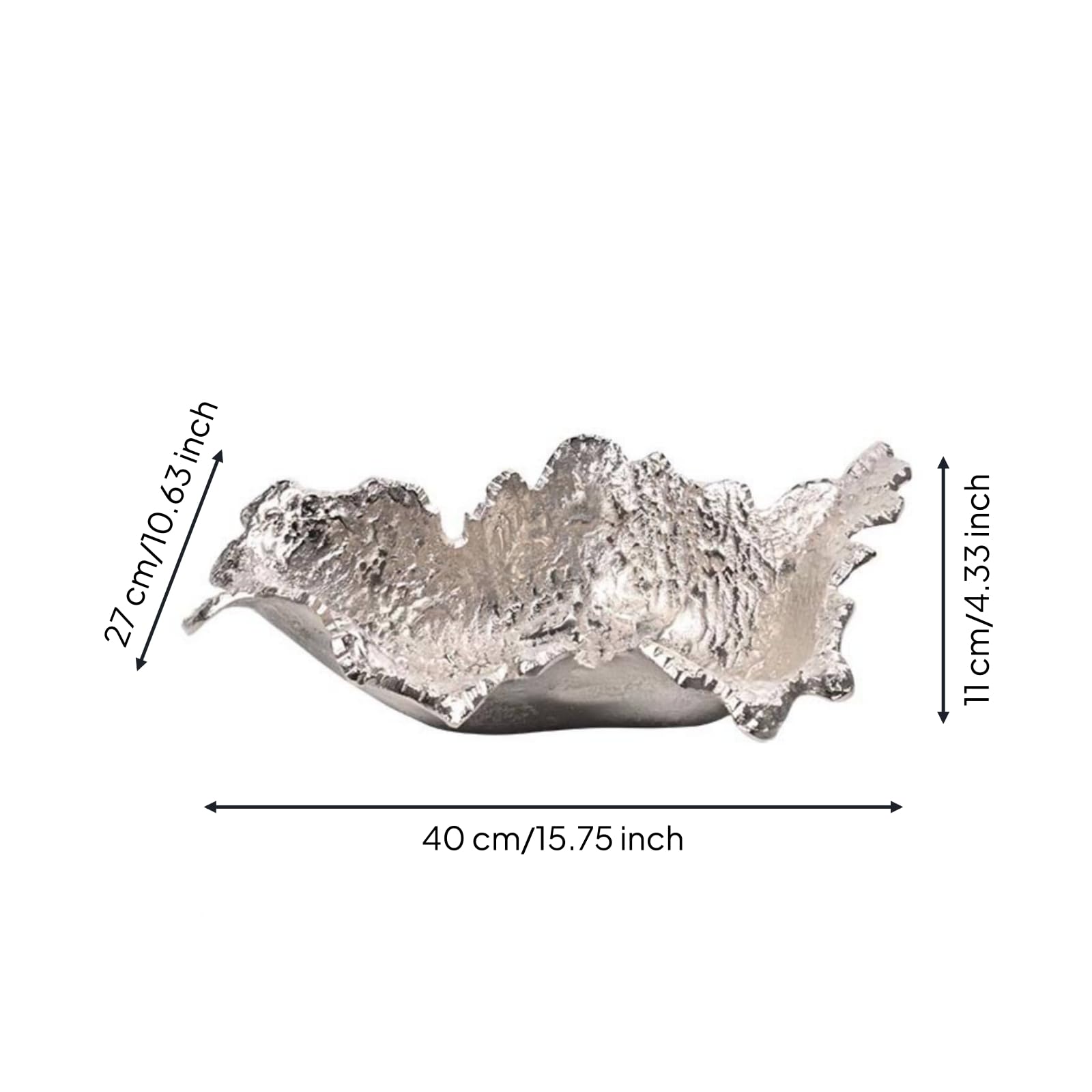Jarrón Decorativo Cuenco Escultural Irregular de Aluminio con Acabado en Tono Envejecido Centro de Mesa Moderno, 40 27 H11cm, O款 Plata Grande
