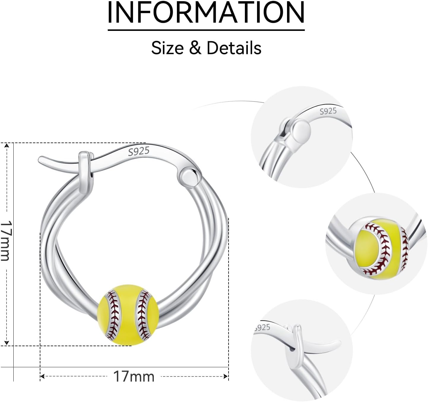925 Sterling Silver Baseball/Football/Basketball/Volleyball Earrings Ball Hoop Earrings Cool Sports Earrings Jewelry Gifts for Women Girls Sensitive Ears - Image 2