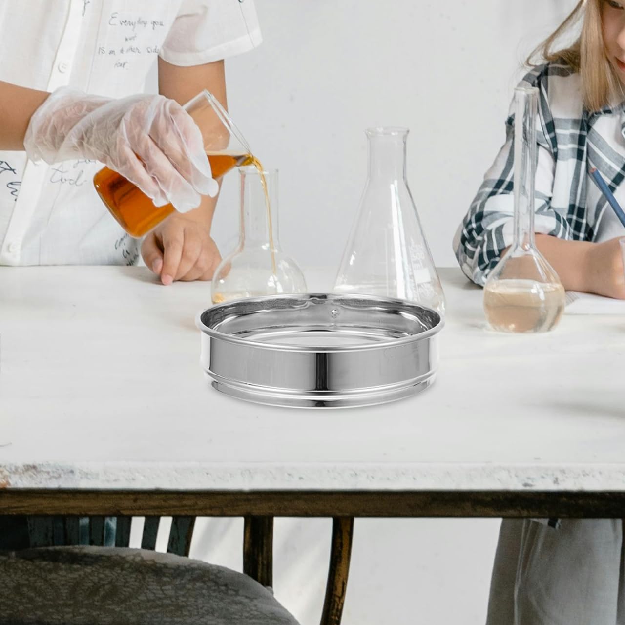 OUNONA Tamis de laboratoire en acier inoxydable 8,19 en 100 maille fine pour échantillons de farine et tests de sol avec tamis amovible pour applications en laboratoire