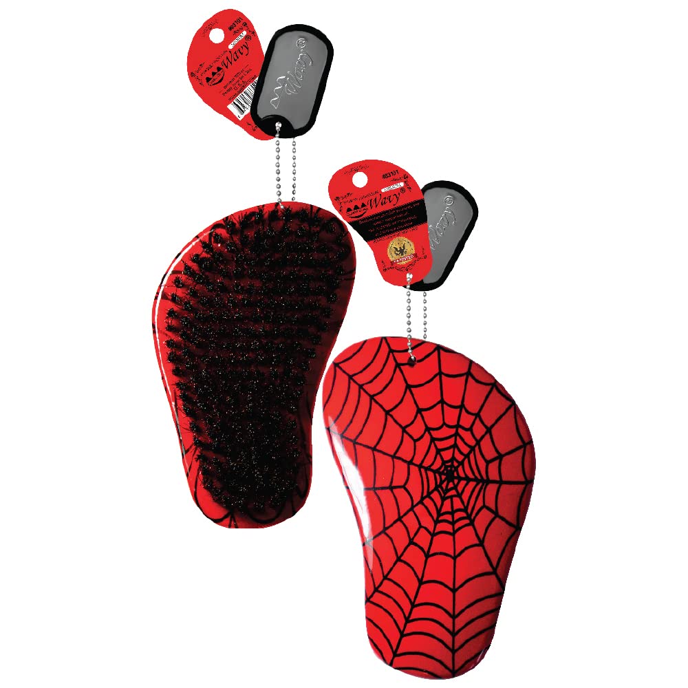 Beauty Town Medium Curve Wave Brush - 50% Boar Bristle & 50% Nylon – All Purpose 360 Wave Brush for Men (Spiderweb Patterned)