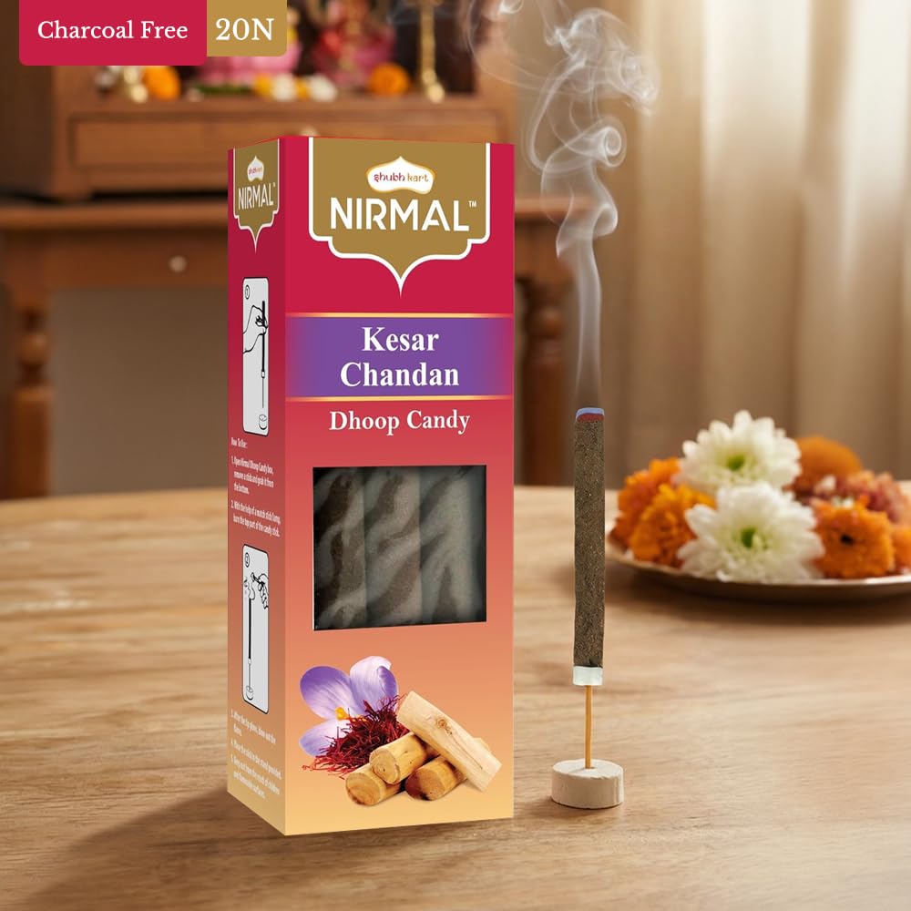 Shubhkart Nirmal Kesar Chandan Dhoop Candy 20N | Premium Dual Fragrance Pack for Puja, Meditation, and Relaxation, Festivals and Spiritual Events, Incense for Home, Pooja, Positivity