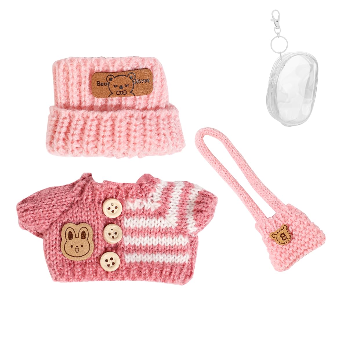 Clothes Set for 17cm Doll, Hat Suit Ornaments Accessories Set for Any 17cm/6.7inch Doll[With Clothes Storage Bag] (Pink Hat/Clothes/Bag)