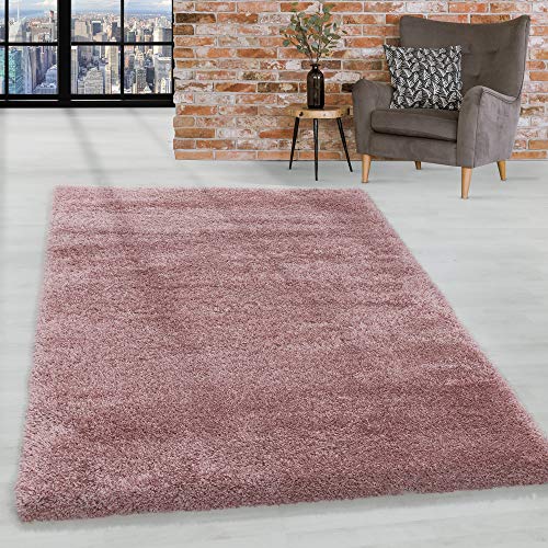 HomebyHome Teppich Wohnzimmer Hochflor Shaggy Rosa 80x150 cm 50 mm Florhöhe - Teppich Schlafzimmer...