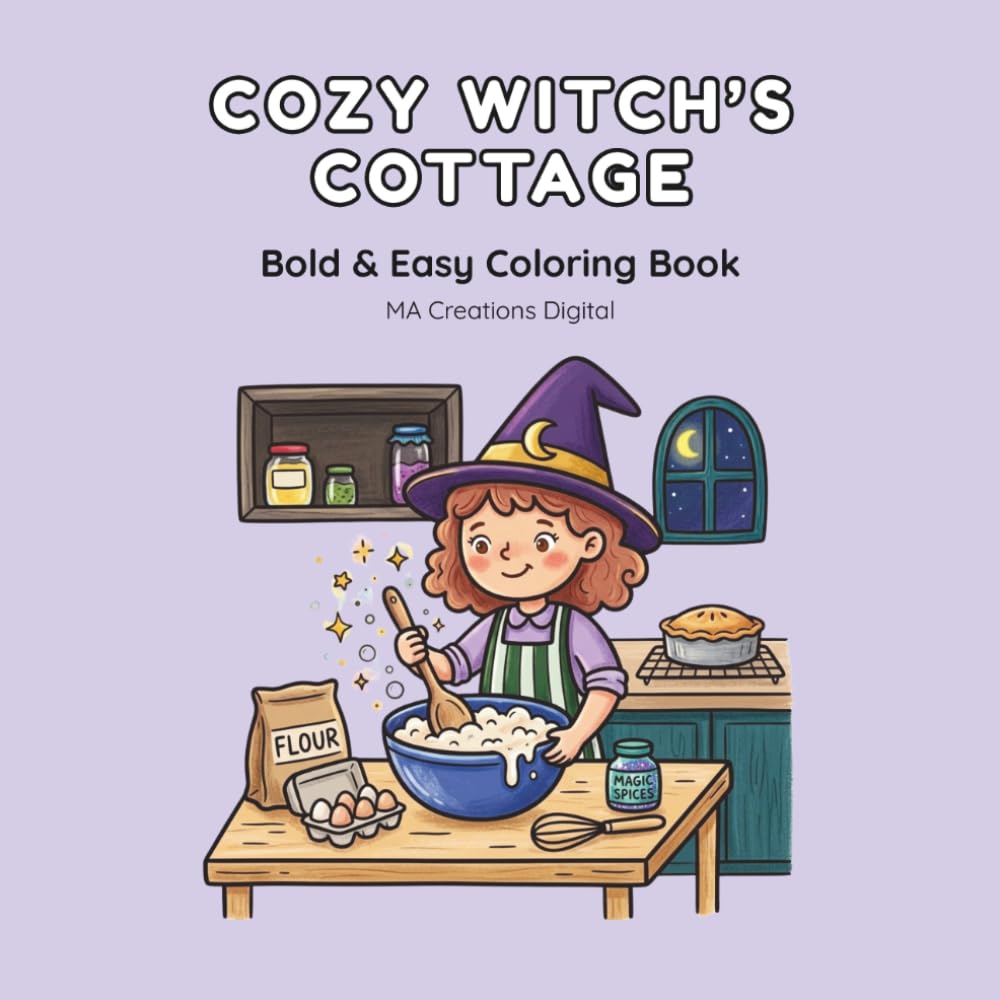 Cozy Witch's Cottage: Bold and Easy Coloring Book for Adults and Teens: Cute Magical Scenes and Whimsical Fantasy Hideaways for Stress Relief