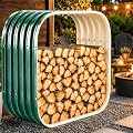 FCCRETA 27in Firewood Rack Outdoor Indoor, 300LBS Capacity,Waterproof Heavy Duty Wood Storage Racks with Cover Roof,Galvanized Steel Metal Fire Log Holder Stand for Fireplace Porch,Deck,Backyard