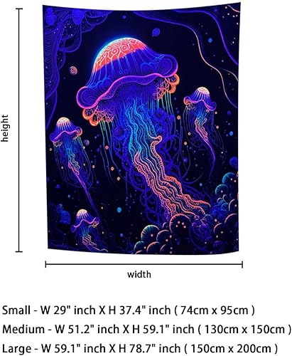 Miniatura 4 de Dixutzi Tapiz de medusa de luz negra para colgar en la pared, tapiz de fantasía reactiva a los rayos UV para decoración de dormitorio, póster de luz