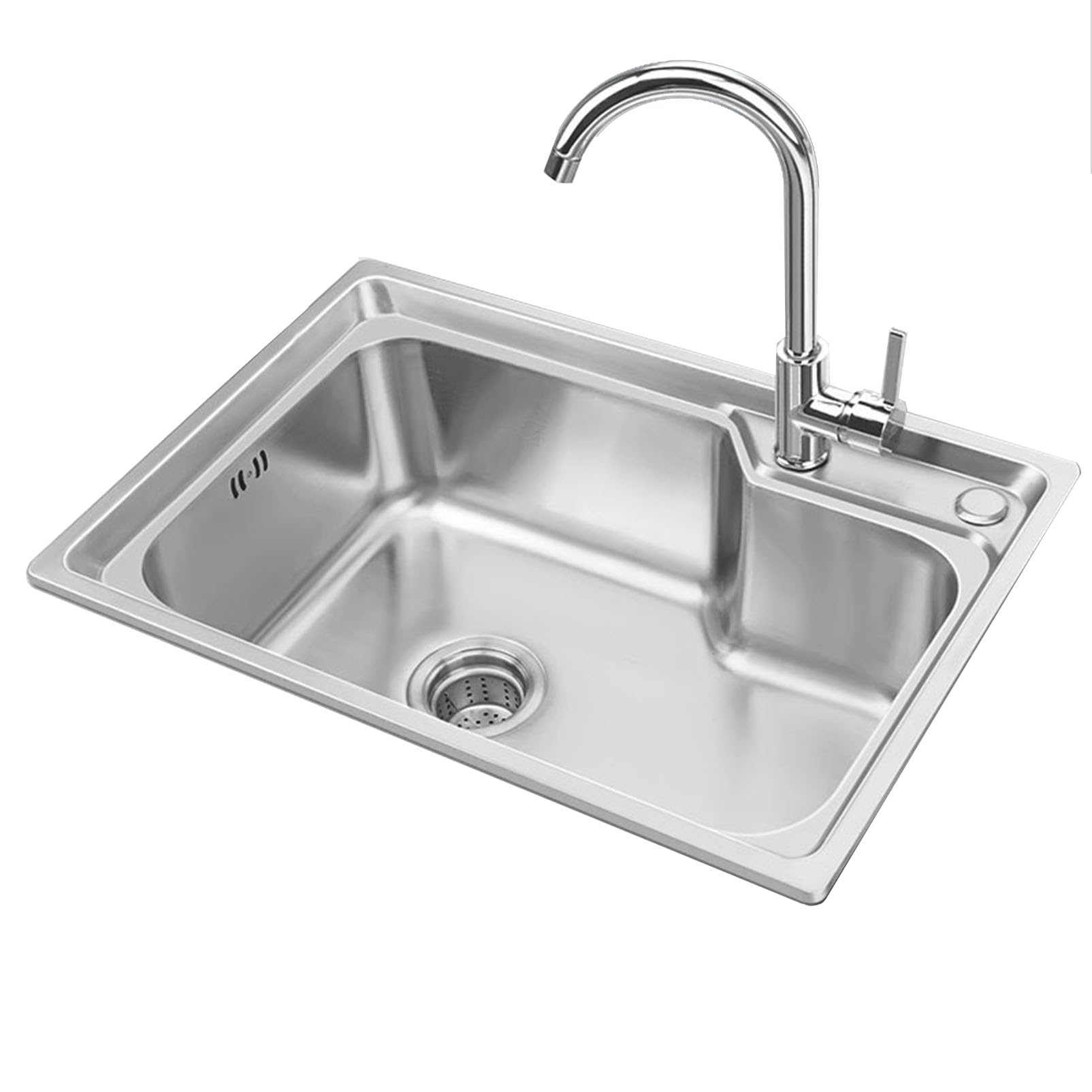 ZQFHSX Stainless Steel Sink, Single Bowl Kitchen Sinks, Undermount Sink Drop in, Commercial with Drainer Unit and Faucet, for Laundry, Backyard, Garage