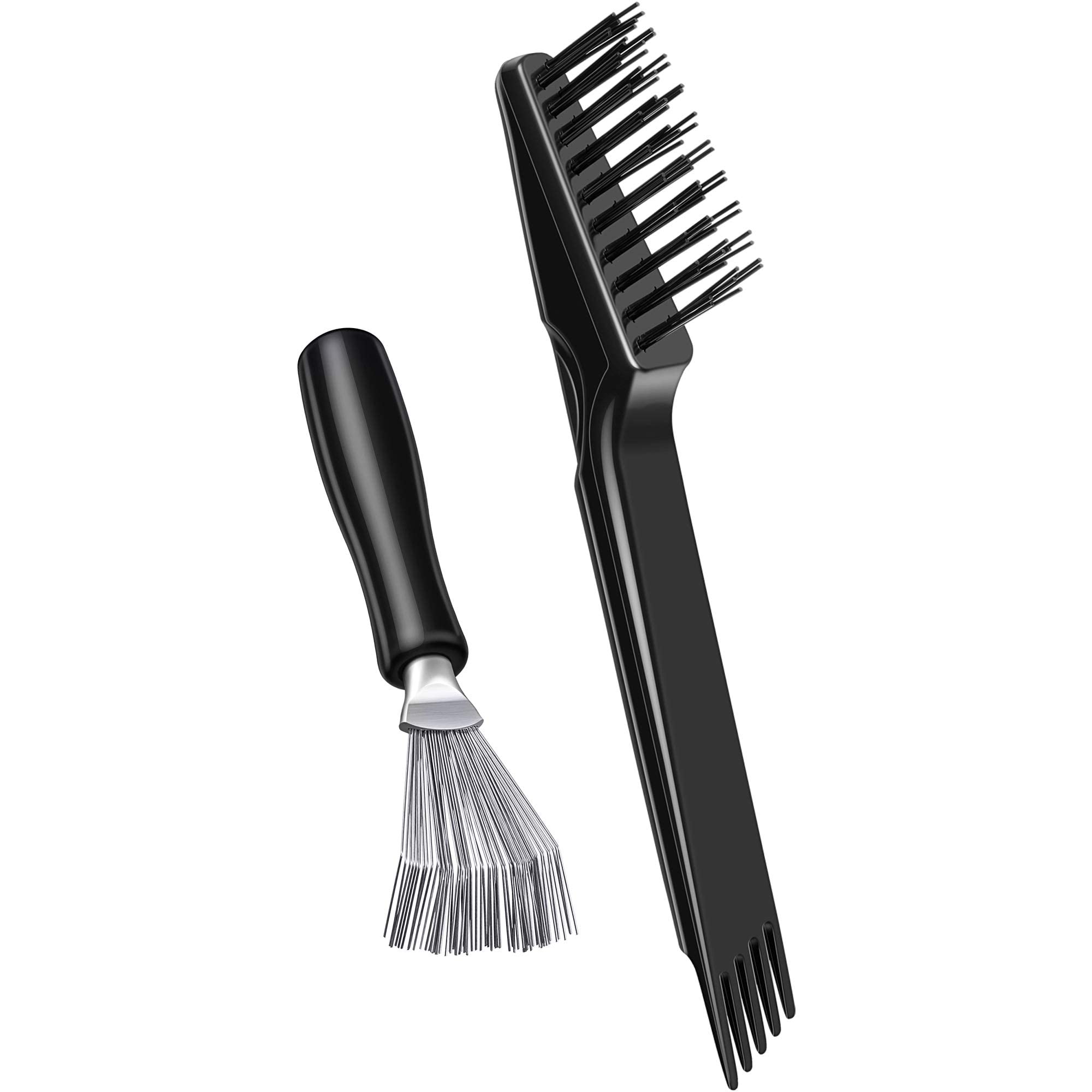 Haayymo 2 Pcs Hair Brush Cleaning Tool Comb Cleaning Brush Comb Cleaner Brush Hair Brush Cleaner Mini Hair Brush Remover for Removing Hair Dust Home and Salon Use (Black Polished Wooden Handle Rake)