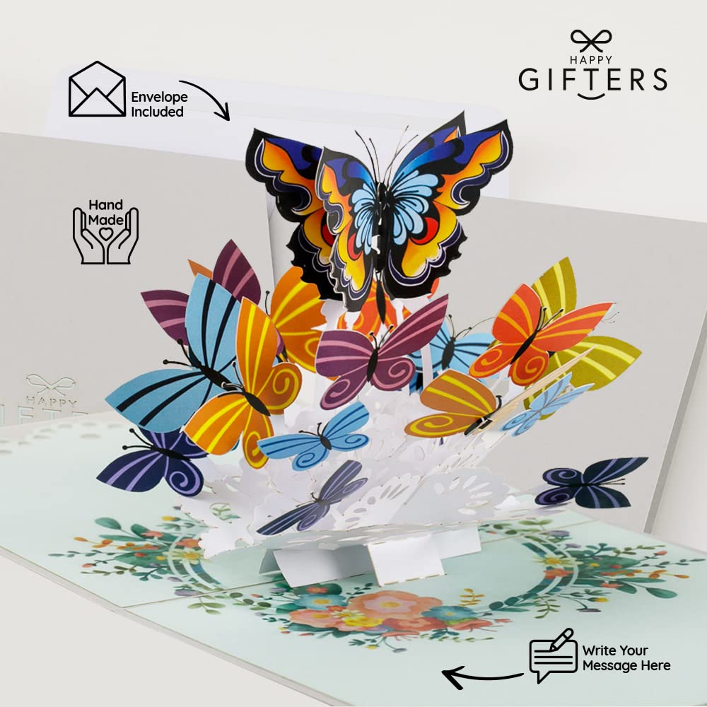 HAPPY GIFTERS Butterfly Pop Up Card, Appreciation Gifts 3D Greeting Pop Out Surprise - Image 3