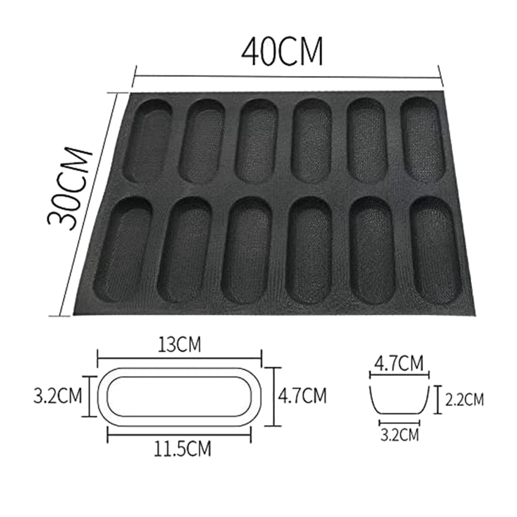 Speesy 3X 12 Trous en Silicone Pan-Antiadhésif Percé pour Pain, Moules pour Hot Dog, Doublures de Four Moule à Pain