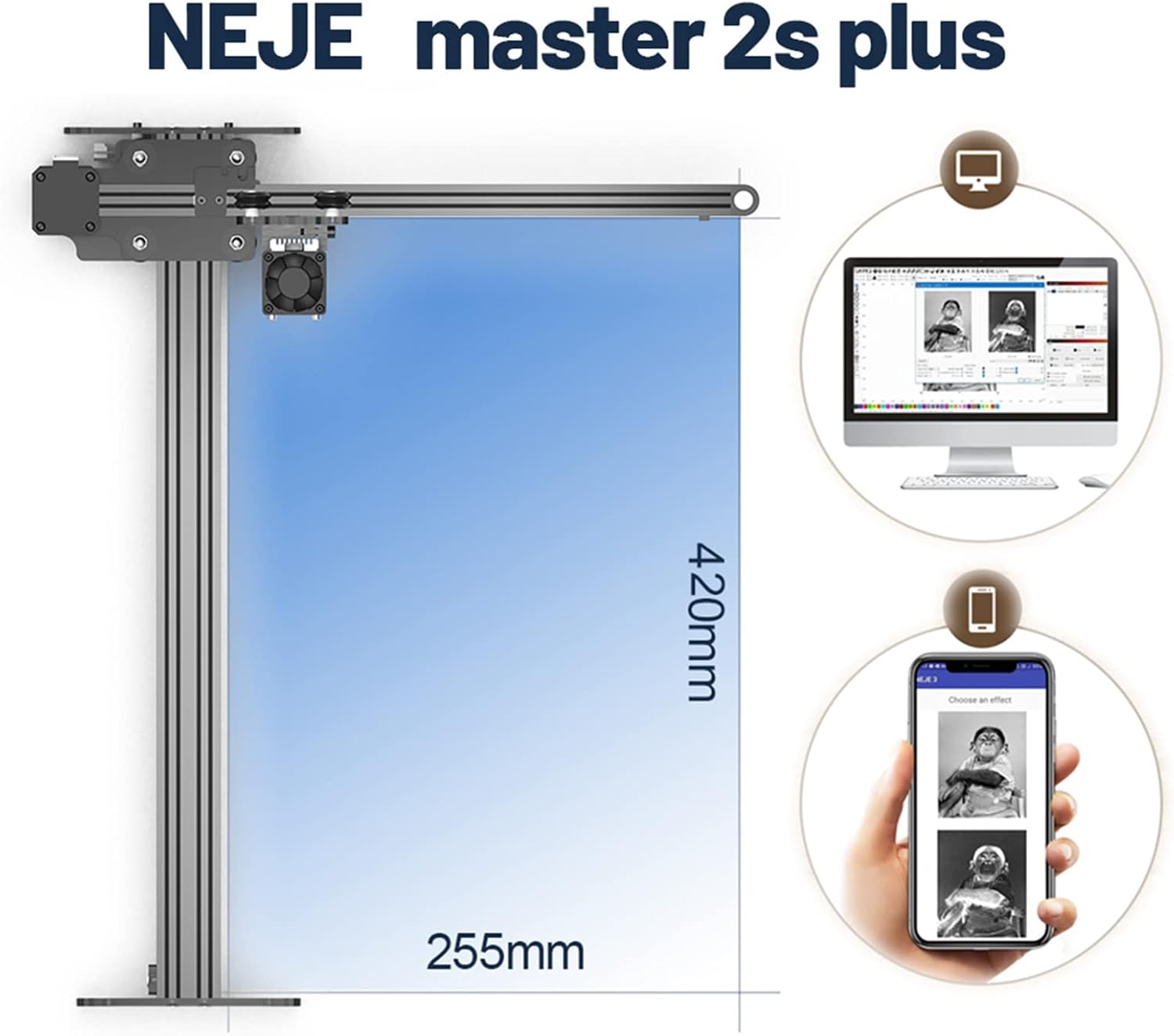 NEJE Master 2S Plus working area dimensions 255x420mm