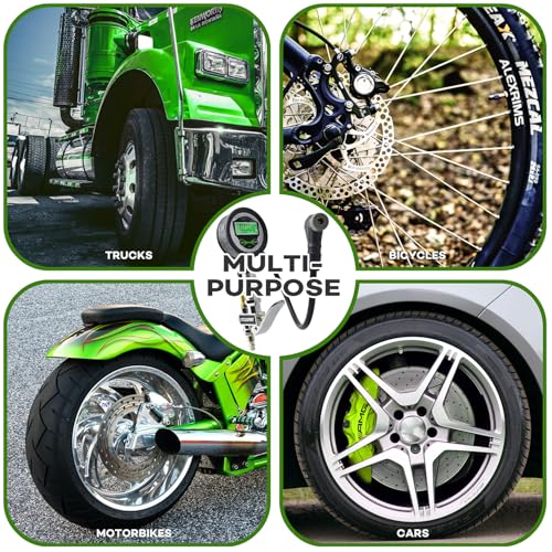Courroie de gonflage de pneus à vélo numérique avec type de vanne à sélection automatique - Presta et Schrader Air Compresseur Outil , un compresseur de vélo pour Presta & Vannes Schrader, configurations sans tube et gonflage rapide avec les carottes et les bouchons de rechange.