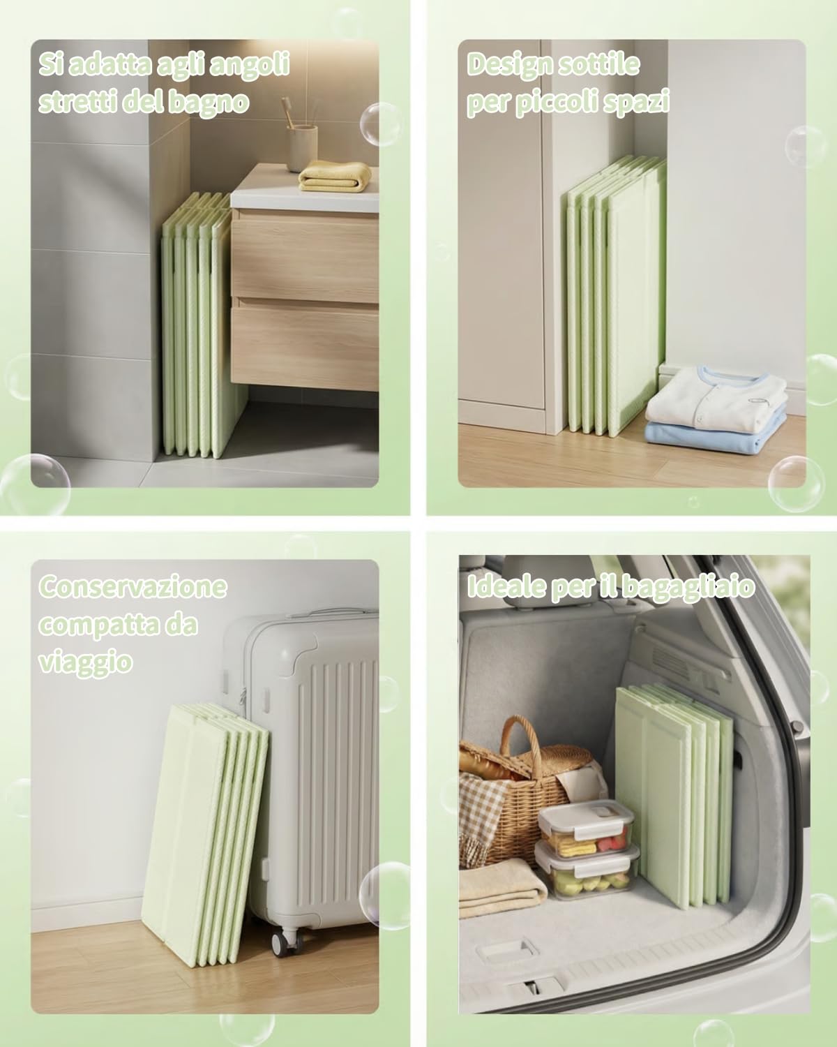 Vaschetta da Bagno Pieghevole per Neonati 0–6 Anni, Vasca Portatile per Bambini per Doccia con 4 Gambe di Supporto, Fondo Antiscivolo e Doppio Scarico, Salvaspazio Ideale per Viaggi (Verde)