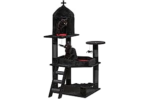 55" Cat Tower Castle with Coffin Bed, Halloween Gothic Cat Tree with...