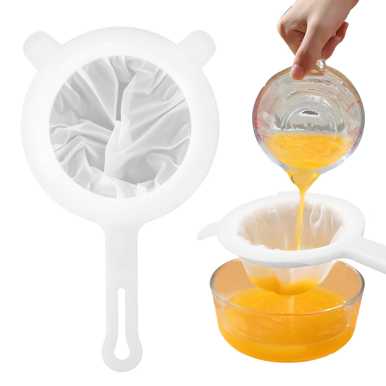 Kitchen Ultra-Fine Nylon Mesh Strainer,Food Yogurt Mesh, Plastic Sieve Fine Mesh Colander with HandleFor Soy Milk Coffee Milk Yogurt Juice Kefir Honey Wine coladores de cocina (400 Mesh) White