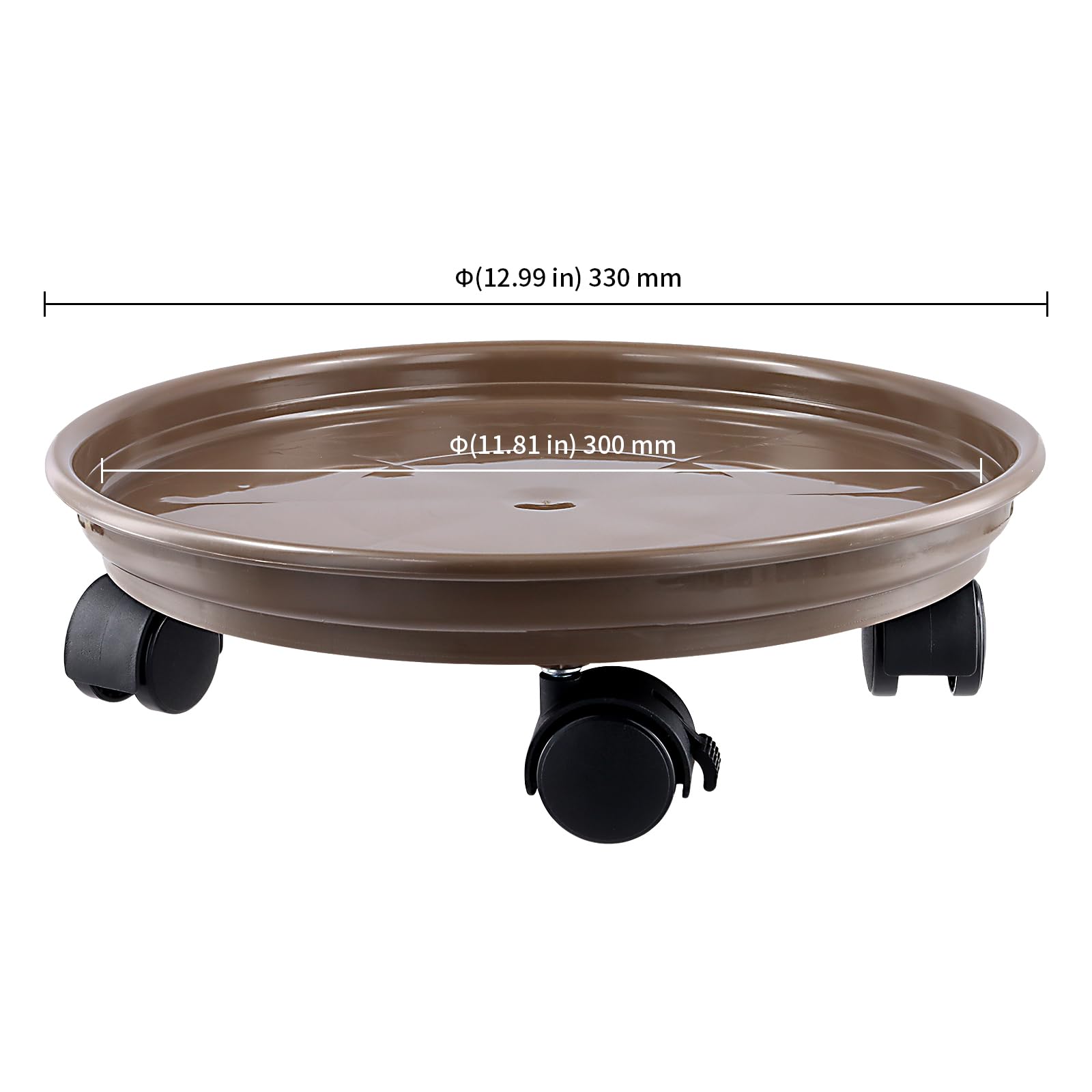 KEILEOHO 4 supporti per piante arrotolabili da 33 cm, colore marrone, con ruote, per piante, rotondi, per interni ed esterni